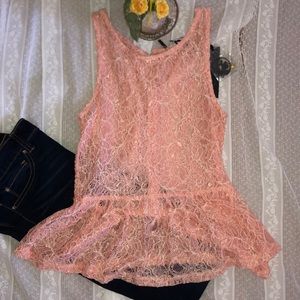 ❤️3/$15  |  Pink Lace Peplum Top
